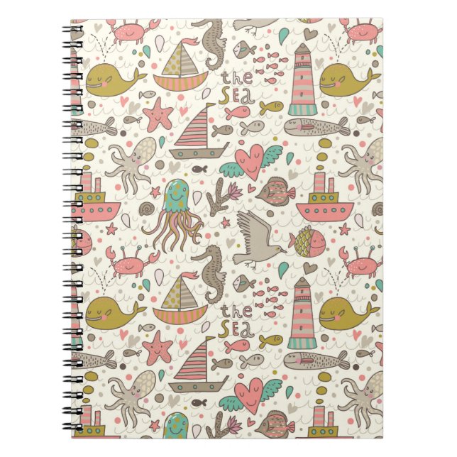 Funny Summer Pattern With Ships Notebook (Front)