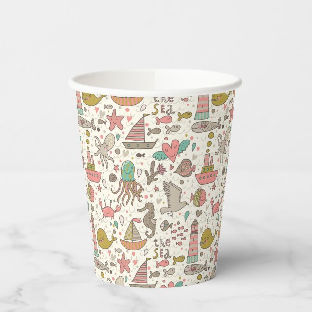 Funny Summer Pattern With Ships Paper Cups (Left)