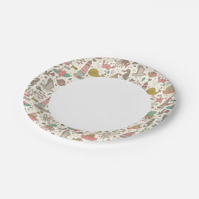 Funny Summer Pattern With Ships Paper Plate (Angled)