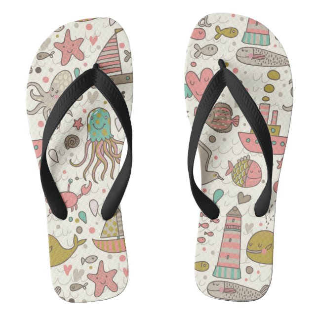 Funny Summer Pattern With Ships Thongs (Footbed)