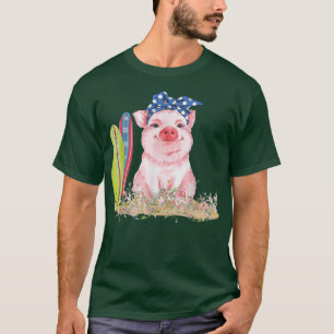 Funny Summer Pig Board Surfing Beach Paradise Summ T-Shirt