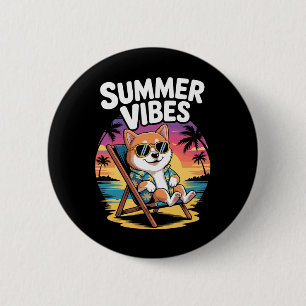 Funny Summer Shi Inu Beach Dog Vacation 6 Cm Round Badge