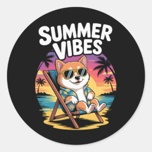 Funny Summer Shi Inu Beach Dog Vacation Classic Round Sticker