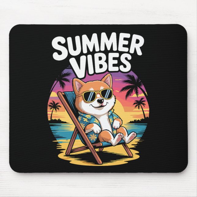 Funny Summer Shi Inu Beach Dog Vacation  Mouse Pad (Front)