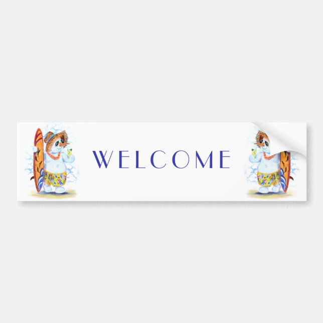 Funny Summer Snowman Surfer Drinks Fresh Cocktail  Bumper Sticker (Front)