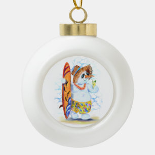 Funny Summer Snowman Surfer Drinks Fresh Cocktail Ceramic Ball Christmas Ornament