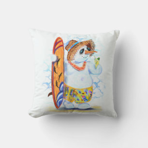 Funny Summer Snowman Surfer Drinks Fresh Cocktail  Cushion