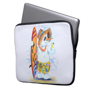 Funny Summer Snowman Surfer Drinks Fresh Cocktail Laptop Sleeve