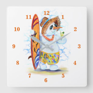 Funny Summer Snowman Surfer Drinks Fresh Cocktail  Square Wall Clock