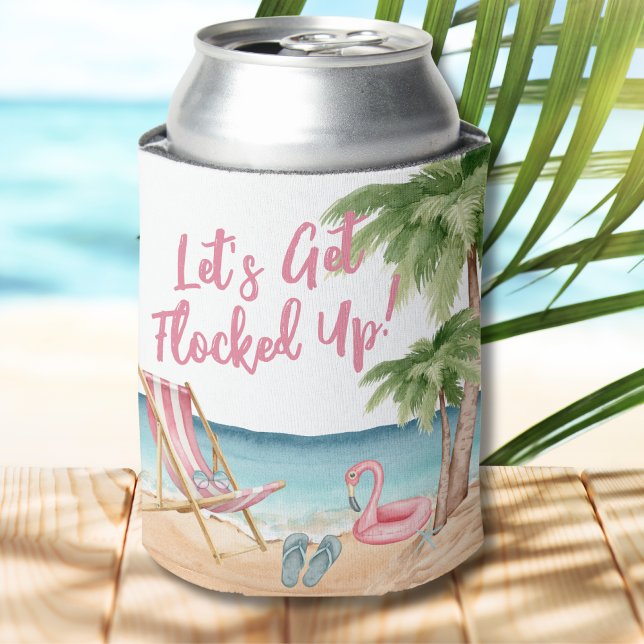 Funny Summer Tropical Beach Can Cooler (Funny Bachelorette Beach Can Cooler)