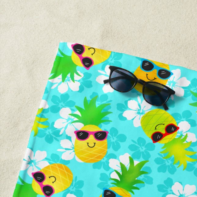 Funny Summer Tropical Pineapples Beach Towel (In Situ)
