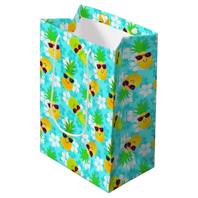 Funny Summer Tropical Pineapples Medium Gift Bag (Front Angled)