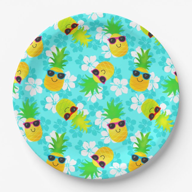 Funny Summer Tropical Pineapples Paper Plate (Front)