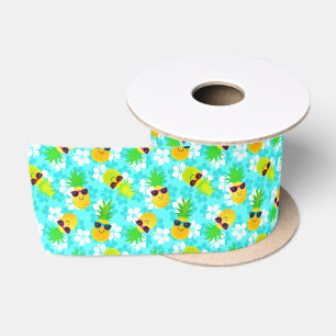 Funny Summer Tropical Pineapples Satin Ribbon