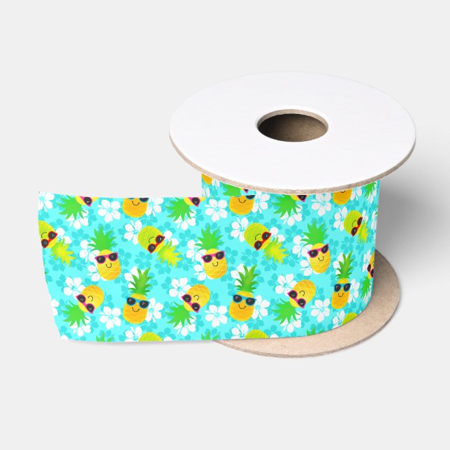 Funny Summer Tropical Pineapples Satin Ribbon (Spool)