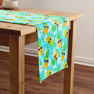 Funny Summer Tropical Pineapples Short Table Runner