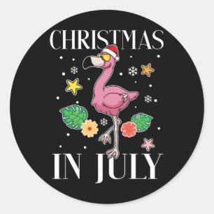 Funny Summer Vacation Christmas In July Flamingo Classic Round Sticker