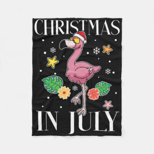 Funny Summer Vacation Christmas In July Flamingo Fleece Blanket