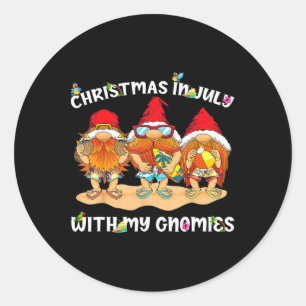 Funny Summer Vacation Gnomies - Gnomes For Christm Classic Round Sticker