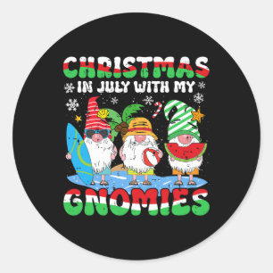 Funny Summer Vacation Gnomies Gnomes For Christmas Classic Round Sticker