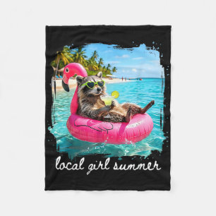 Funny summer vibes racoon women girls feral girl fleece blanket
