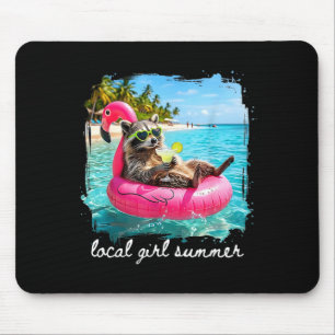 Funny summer vibes racoon women girls feral girl mouse pad