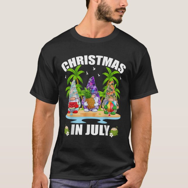 Funny Summer Xmas Hawaiian Three Gnome Christmas I T-Shirt (Front)