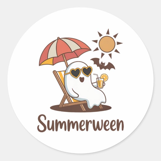 Funny Summerween Cute Spooky Summer Ghost Hallowee Classic Round Sticker (Front)