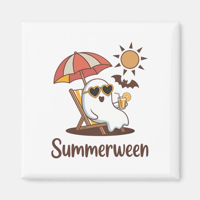 Funny Summerween Cute Spooky Summer Ghost Hallowee Magnet (Front)