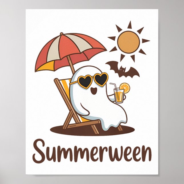 Funny Summerween Cute Spooky Summer Ghost Hallowee Poster (Front)