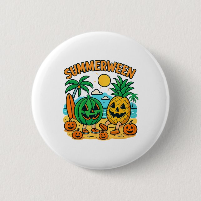 Funny Summerween Cute Watermelon And Pineapple Bea 6 Cm Round Badge (Front)
