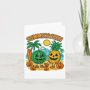 Funny Summerween Cute Watermelon And Pineapple Bea Card