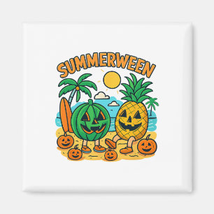 Funny Summerween Cute Watermelon And Pineapple Bea Magnet