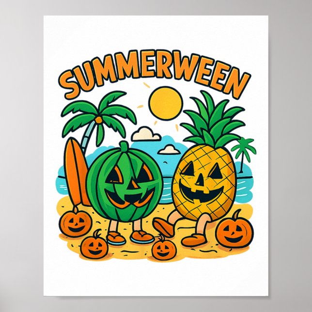 Funny Summerween Cute Watermelon And Pineapple Bea Poster (Front)