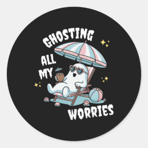 Funny Summerween Ghost Spooky Summer Vacation Beac Classic Round Sticker