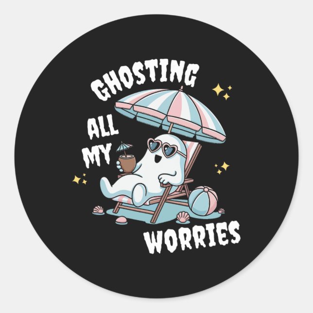 Funny Summerween Ghost Spooky Summer Vacation Beac Classic Round Sticker (Front)