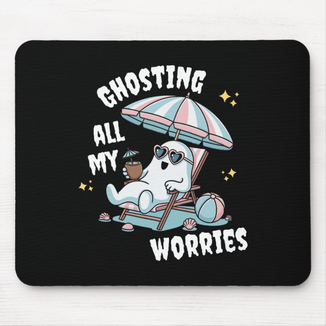 Funny Summerween Ghost Spooky Summer Vacation Beac Mouse Pad (Front)