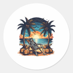 Funny Summerween Skeleton Beach Party Halloween Vi Classic Round Sticker