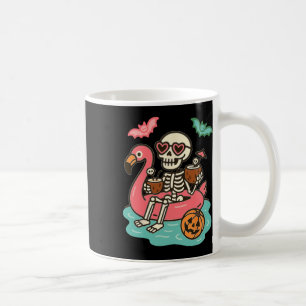 Funny Summerween Skeleton Floating In Flamingo Cut Coffee Mug