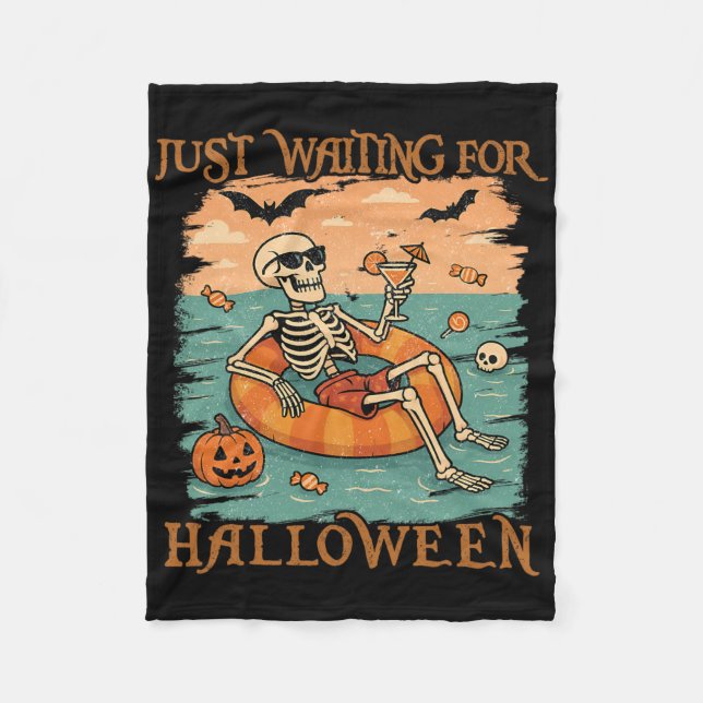Funny Summerween Skeleton Floating In Flamingo Cut Fleece Blanket (Front)