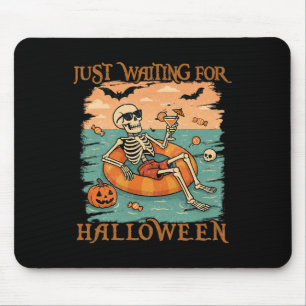 Funny Summerween Skeleton Floating In Flamingo Cut Mouse Pad