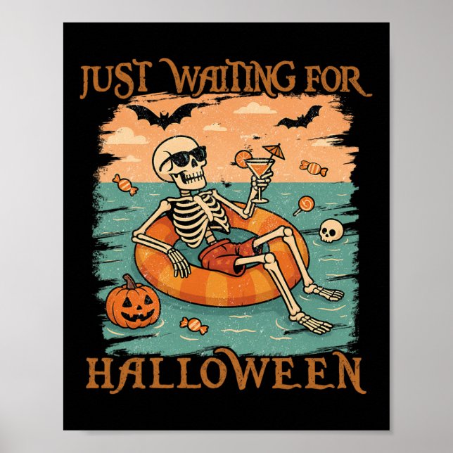 Funny Summerween Skeleton Floating In Flamingo Cut Poster (Front)
