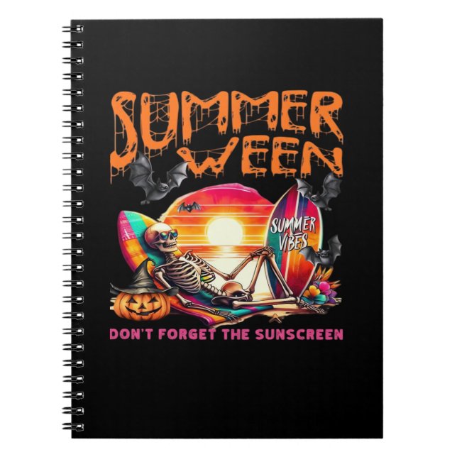 Funny Summerween Skeleton On Beach At Sunset Class Notebook (Front)