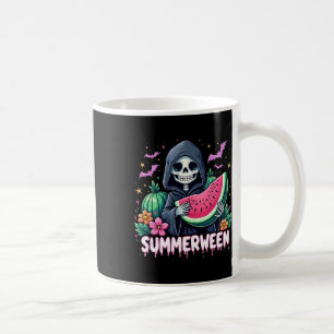 Funny Summerween Skeleton Watermelon Halloween Art Coffee Mug