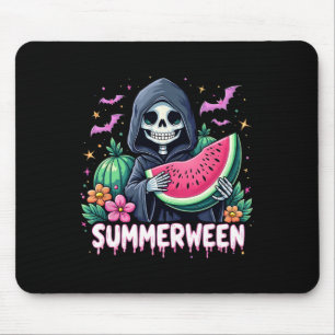 Funny Summerween Skeleton Watermelon Halloween Art Mouse Pad