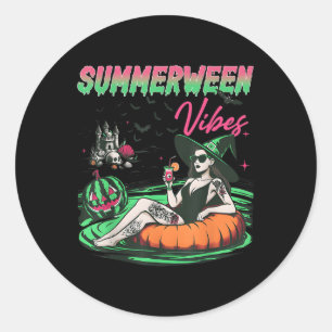Funny Summerween Vibes Pumpkin Spooky Vacation Sum Classic Round Sticker