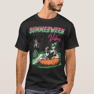 Funny Summerween Vibes Pumpkin Spooky Vacation Sum T-Shirt