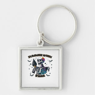 Funny Summerween Vibes Skeleton Summer Vacation Ic Key Ring