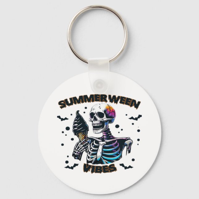 Funny Summerween Vibes Skeleton Summer Vacation Ic Key Ring (Front)