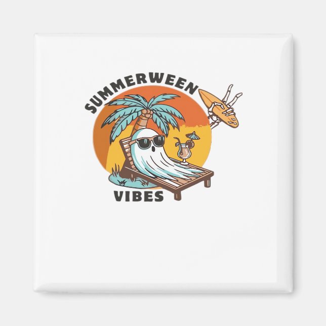 Funny Summerween Vibes Skeleton Summer Vacation Ov Magnet (Front)